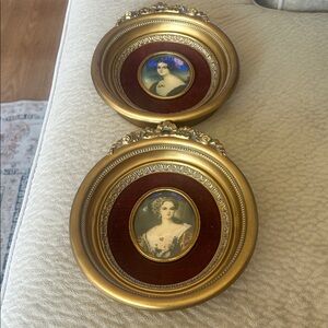 2 each Gold and Brown Decorative Wall Plates